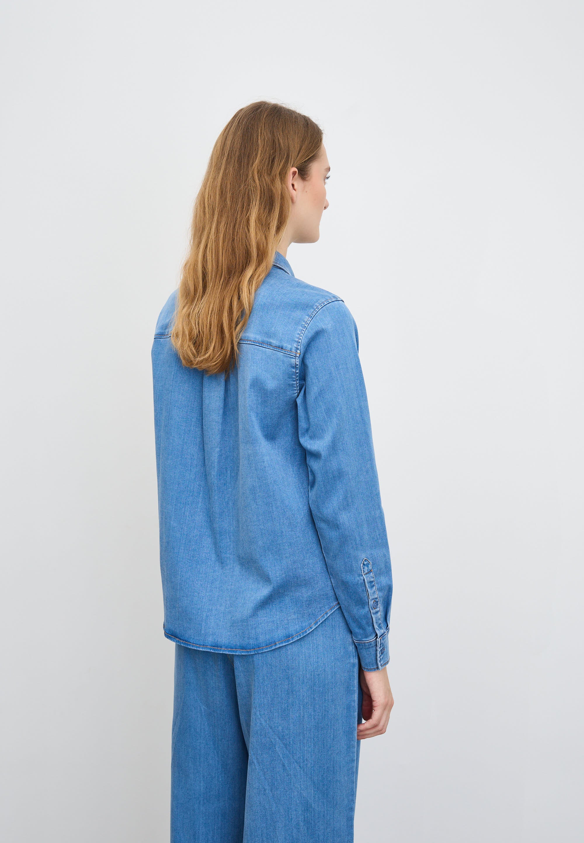 Vitta Denim Shirt - Long Sleeve - Washed Blue Denim - Image 3
